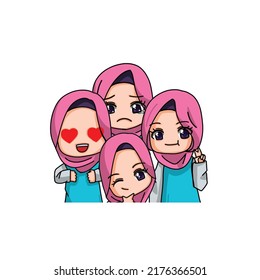 Cute Female Muslim Character. Vector Illustration