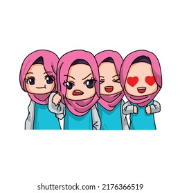 Cute Female Muslim Character. Vector Illustration