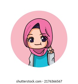 Cute Female Muslim Character. Vector Illustration