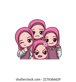 Cute Female Muslim Character. Vector Illustration