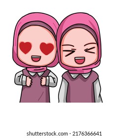 Cute Female Muslim Character. Vector Illustration