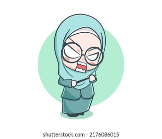 Cute female muslim teacher with angry expression cartoon character