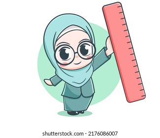 Cute Female Muslim Teacher Cartoon Character