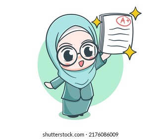 Cute female muslim teacher cartoon character