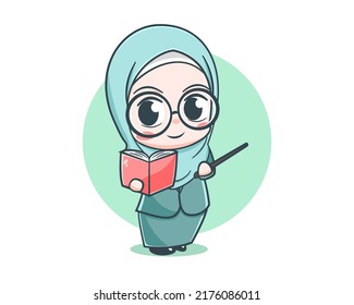 Cute female muslim teacher cartoon character