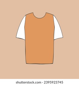 Camiseta de color naranja femenina. Un aspecto veraniego de moda. Elementos de ropa unisex. Diseño moderno de plantilla para invitación, afiche, tarjeta, tela. Concepto de tela informal. Ilustración vectorial.