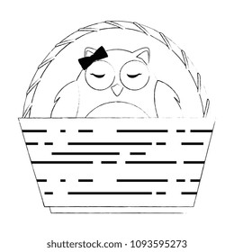 cute female owl in basket character