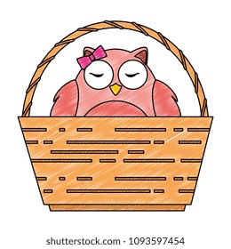 cute female owl in basket character