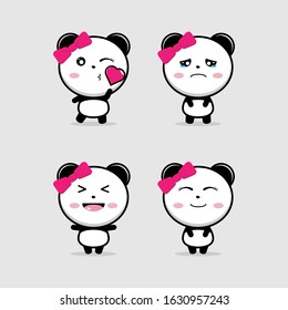 Cute female Panda cartoon Mascot set. vector character, mascot, sticker, and graphic element.