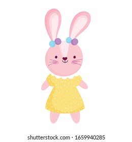 cute female rabbit with dress animal cartoon character vector illustration