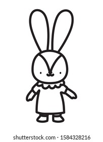 cute female rabbit with dress cartoon character vector illustration line style