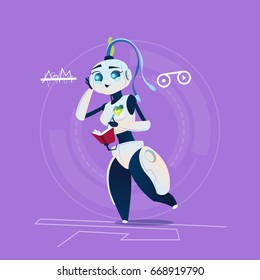 Cute Female Robot Listening Modern Artificial Intelligence Technology Concept Flat Vector Illustration