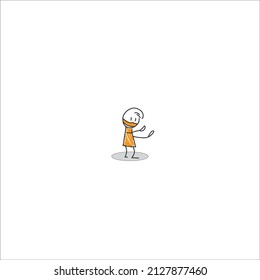 Diseño vectorial de stickman hembra en máscara amarilla