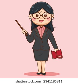 Cute Female Teacher Cartoon Character  