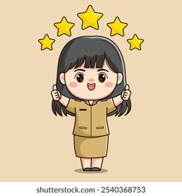 cute female teacher character with both nice hands and stars