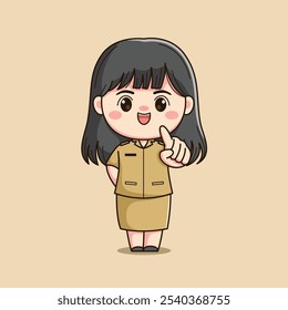 cute female teacher character with finger pointing forward