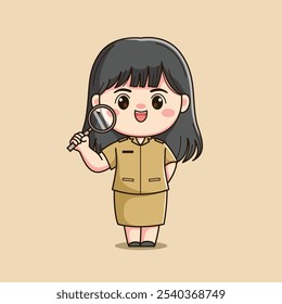 cute female teacher character with magnifying glass