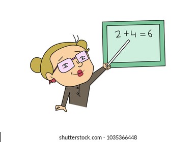 Cute Female Teacher Character . Vector Illustration. isolated on white background.