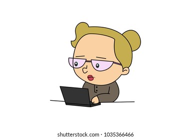 Cute Female Teacher Character . Vector Illustration. isolated on white background.