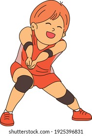 A cute female volleyball player isolated on a white background illustration. Hitting the ball. 
Cute Character Design.