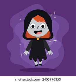 Cute female warlock halloween costume character Vector illustration