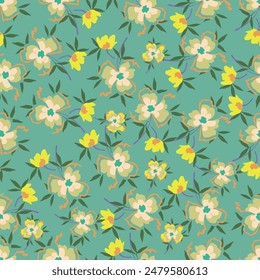 Cute feminine light delicate seamless watercolor pattern with wildflowers, hand drawn