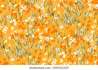 Cute feminine pattern with tiny flowers hand drawn with markers. Not AI