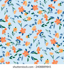 Cute feminine seamless watercolor pattern with wildflowers, hand drawn, not AI