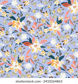 Cute feminine seamless watercolor pattern with wildflowers, hand drawn, not AI