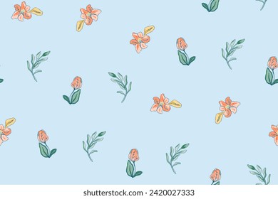 Cute feminine seamless watercolor pattern with little tiny wildflowers, hand drawn, not AI