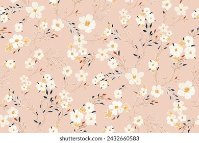 Cute feminine seamless watercolor pattern with little tiny wildflowers, hand drawn, not AI