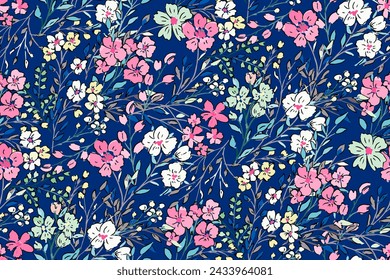 Cute feminine seamless watercolor pattern with little tiny wildflowers, hand drawn, not AI