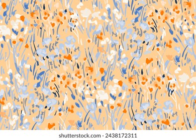 Cute feminine seamless watercolor pattern with little tiny wildflowers, hand drawn, not AI