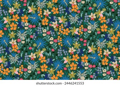 Cute feminine seamless watercolor pattern with little tiny wildflowers, hand drawn, not AI
