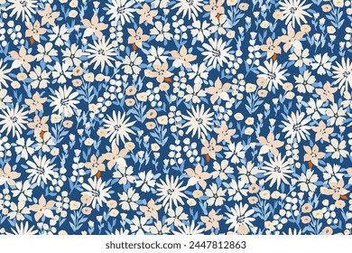 Cute feminine seamless watercolor pattern with little tiny wildflowers, hand drawn, not AI