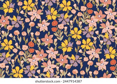 Cute feminine seamless watercolor pattern with little tiny wildflowers, hand drawn, not AI