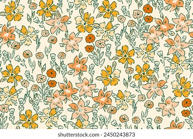 Nettes feminines nahtloses Aquarellmuster mit kleinen winzigen Wildblumen, handgezeichnet, keine KI