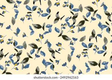 Cute feminine seamless watercolor pattern with little tiny wildflowers, hand drawn, not AI