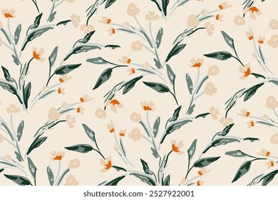 Cute feminine seamless watercolor pattern with little tiny wildflowers, hand drawn, not AI