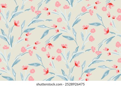 Cute feminine seamless watercolor pattern with little tiny wildflowers, hand drawn, not AI