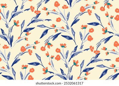 Cute feminine seamless watercolor pattern with little tiny wildflowers, hand drawn, not AI