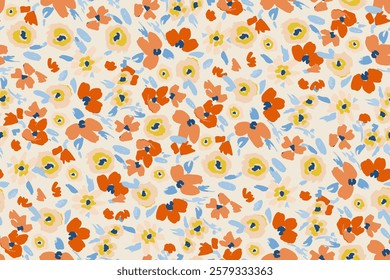 Cute feminine seamless watercolor pattern with little tiny wildflowers, hand drawn, not AI
