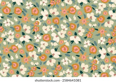 Cute feminine seamless watercolor pattern with little tiny wildflowers, hand drawn, not AI