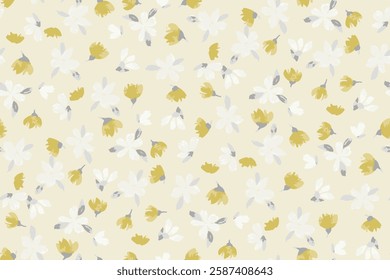 Cute feminine seamless watercolor pattern with little tiny wildflowers, hand drawn, not AI