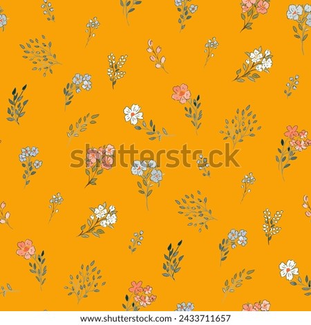 Cute feminine seamless watercolor pattern with little tiny wildflowers, hand drawn, not AI