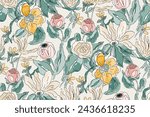 Cute feminine watercolor seamless pattern with wildflowers.hand drawn, not AI