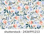 Cute feminine watercolor seamless pattern with wildflowers.hand drawn, not AI