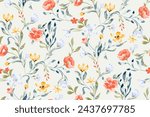 Cute feminine watercolor seamless pattern with wildflowers.hand drawn, not AI