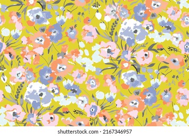 Cute feminine watercolor seamless pattern with wildflowers.