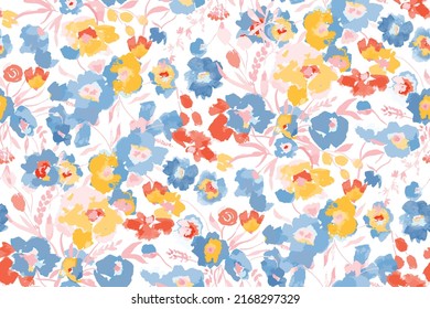 Cute feminine watercolor seamless pattern with wildflowers.